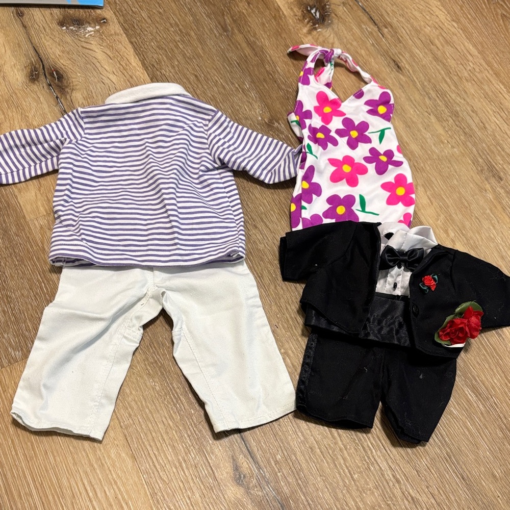 Doll Clothes Set with Striped Shirt and Floral Dress